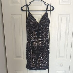Haute Monde Black Sequin Mini Dress
